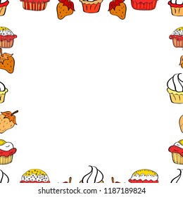 Vector illustration. Element template. Seamless. Frame doodle. Picture in white, black and orange colors.