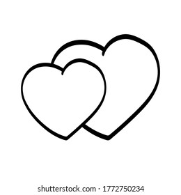 Vector illustration element  with two
heart in doodle style. Hand drawn. Icon, symbol, logo.