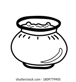 Vector illustration element  with witch cauldron in doodle style. Hand drawn. Icon, symbol, logo.