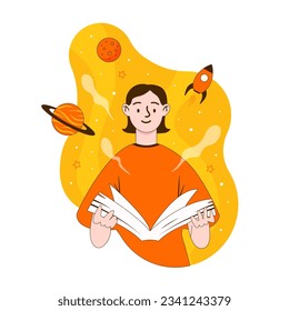 Vector illustration of elementary or high school student. School textbooks. science lessons