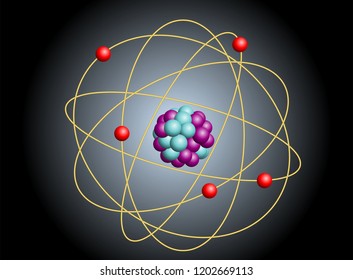 Vector illustration of elementary particles in atom. Physics concept.