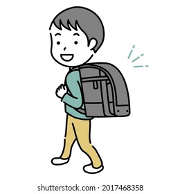 Vector illustration of an elementary school boy carrying a new school bag
