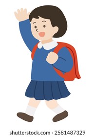 Vector illustration of elementary school girl going to school