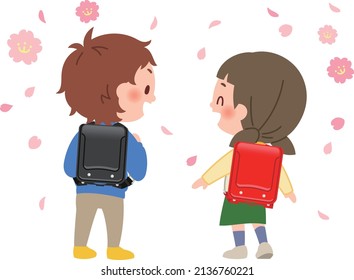 Vector illustration of an elementary school student carrying a school bag.