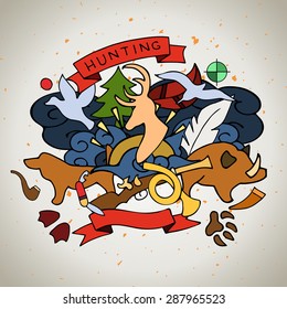Vector illustration with elements of equipment for hunting