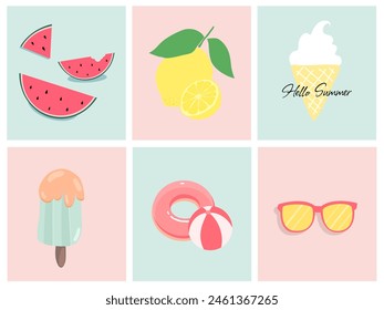 Vector Illustration: Elements of Hand Drawn Lettering of Hello Summer with Sun. doodle handwritten brush design.