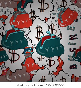 Vector illustration. Elements on blue, white and red colors. Seamless Dollar tag sign, money dollar icon - dollar bill symbol.