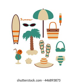 Vector Illustration of Elements Related to the Beach