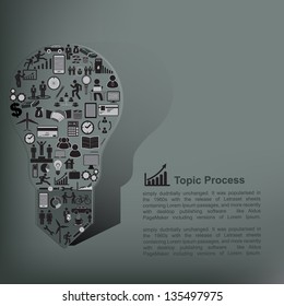 Vector illustration  of elements small icons of financial concept in light bulb.