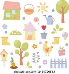 vector illustration of elements, spring, village, cute pictures