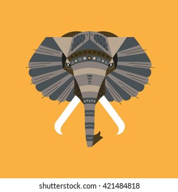 Vector illustration of an elephant. Animal flat illustration. Geometric safari animal. Simple and cute elephant. Animal portrait made in unique geometrical flat style. Isolated icon design.