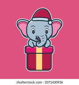 vector illustration of elephant and big gift box