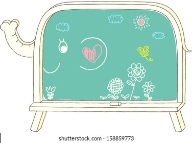 Vector illustration of an elephant blackboard with drawings on it