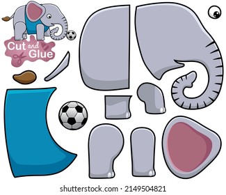 Vector illustration of elephant cartoon playing soccer. Cutout and gluing