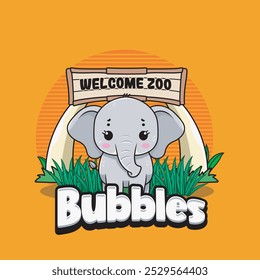 Vector Illustration of Elephant with Cute Zoo Vector Illustration Available for Tshirt Design