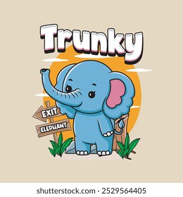 Vector Illustration of Elephant with Cute Zoo Vector Illustration Available for Tshirt Design