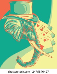 Ilustración vectorial de elefante con sombrero de cilindro