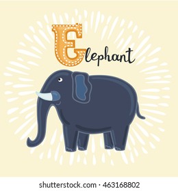 Vector illustration of elephant. E letter. Funny cartoon cute children animal in vector.
