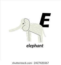 Vector illustration with elephant and English capital letter E. childish alphabet for language learning