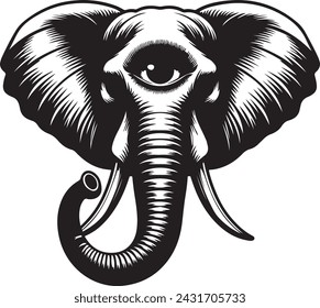 Vector illustration of elephant face with big tusks. Great for use as a logo element, icon, tattoo, or as the symbol of strength, wisdom and very beautiful elephant face tattoo sketch or template for 