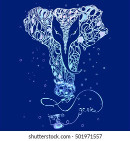 Vector illustration of an elephant genie has just got off the phone