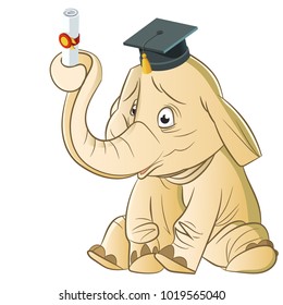 Vector illustration of an elephant graduate high school light beige with a shadow on a white background