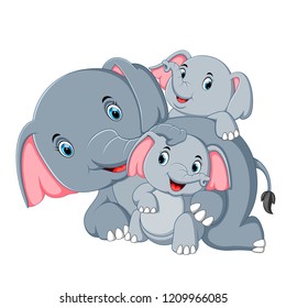 vector illustration of an elephant have fun play with their family