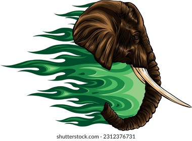 vector illustration of Elephant head with flames