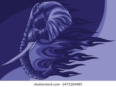vector illustration of Elephant head with flames