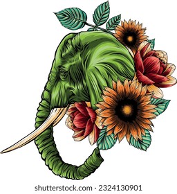 vector illustration of elephant head in flowers
