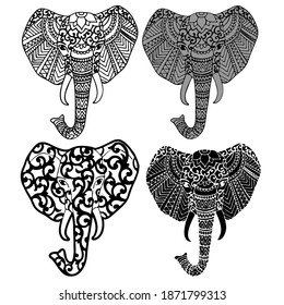 vector illustration, elephant head mandala pattern, silhouette template, isolate on white background