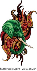 vector illustration of elephant head with mandala decoration