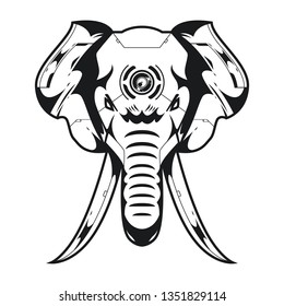 Vector Illustration. Elephant Head in White Background. Lineart Style