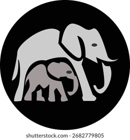 Ilustración vectorial del icono del elefante del niño y la madre del mes animal mundial.
