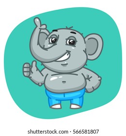 Vector Illustration, Elephant in Jeans Pants Showing Thumbs Up, Format EPS 8