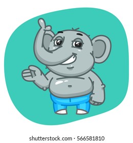 Vector Illustration, Elephant in Jeans Pants Shows and Smiling, Format EPS 8
