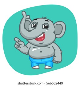Vector Illustration, Elephant in Jeans Pants Points Finger, Format EPS 8