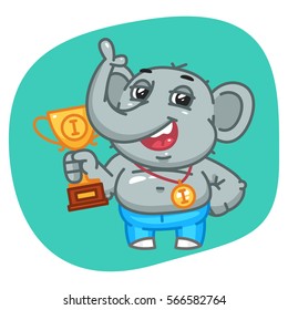 Vector Illustration, Elephant in Jeans Pants Holding Cup, Format EPS 8