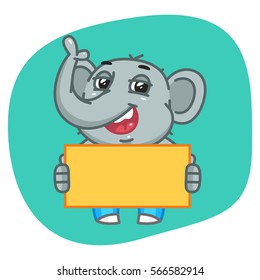 Vector Illustration, Elephant in Jeans Pants Holding Blank Paper, Format EPS 8