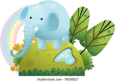 Vector illustration of an elephant in the park.