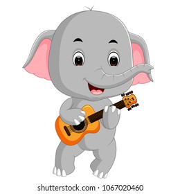 vector illustration of elephant playing guitar