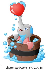 Vector illustration of Elephant playing a heart in the bathtub