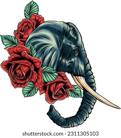 Vektorgrafik von Elefanten mit Rose auf weißem Hintergrund