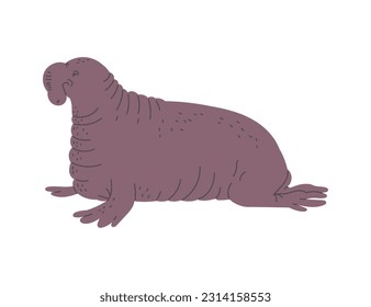 Ilustración vectorial del sello de elefante. Vista lateral, perfil de yacimiento, mamífero marino que se mueve en el agua aislado sobre fondo blanco. Estilo de diseño dibujado a mano para el concepto de vida silvestre oceánica.