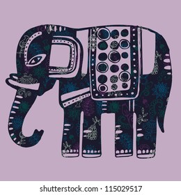 Vector illustration with elephant. The silhouette of the elephant collected from various elements of a flower ornament.