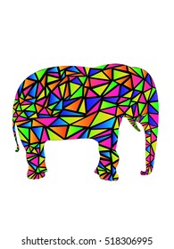 Vector illustration of elephant silhouette with triangle pattern inside for your design