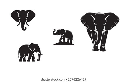 A vector illustration of an elephant silhouettes icon