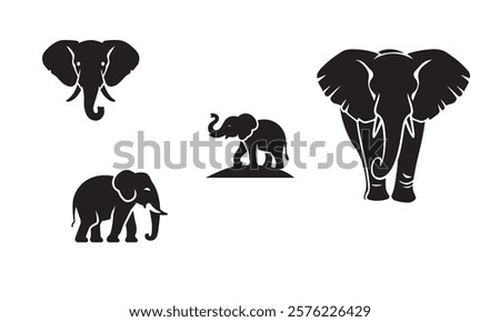 A vector illustration of an elephant silhouettes icon