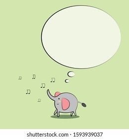 Vector illustration an elephant singing Green background with white blank speech bubble.