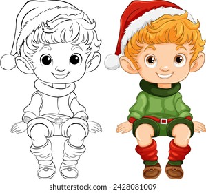 Vector illustration of an elf, colored and line art.